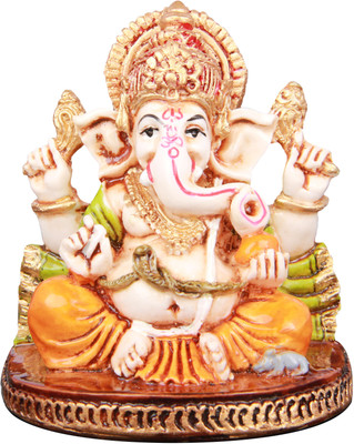 

The Nodding Head Polyresin - Chaturbuja Ganesha Sitting on Base Decorative Showpiece - 6.6 cm(Polyresin, Multicolor)
