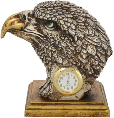 

Ramraj Eagle Head with Clock Decorative Showpiece - 10 cm(Polyresin, Gold)
