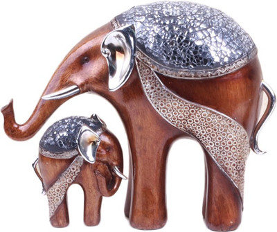 

X-Gift Aramani mother and child elephant Decorative Showpiece - 20 cm(Polyresin, Brown)