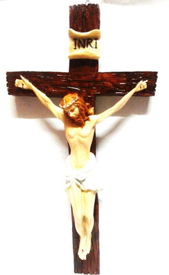 

True Deal Jesus Christ on Cross Standing Wood for Home or Church Sanctuary Wooden Decorative Showpiece - 32 cm(Wooden, Polyresin, Multicolor)