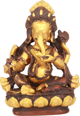 

The Nodding Head Lord Ganesha Sitting On Lotus (Gold) Decorative Showpiece - 11 cm(Polyresin, Multicolor)