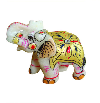 

Haveli Arts Marble Elephant Decorative Showpiece - 7 cm(Stoneware, Multicolor)