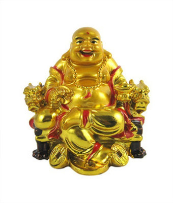 

Bagru Crafts Feng Shui Laughing Buddha Decorative Showpiece - 7 cm(Polyresin, Gold)