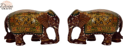 

DivineCrafts Set of 2 Brown-Gold Painted Elephant Statue Showpiece Decorative Showpiece - 5.3 cm(Wooden, Multicolor)