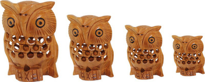 

Frabjous Handcrafted Owl Set of 4 Decorative Showpiece - 8 cm(Wooden, Brown)