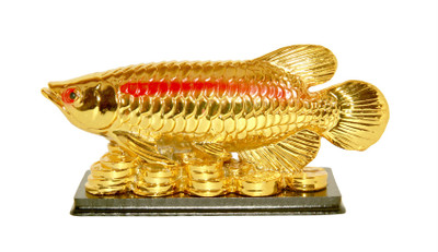 

Vastu Art Vastu / Feng Shui / Arowana Fish On Money Coins Bed For Wealth And Prosperity Decorative Showpiece - 8 cm(Polyresin, Gold)