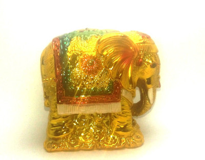 

Pari Collection Feng shui Elephant Statue, lucky wealth figurine gift & Home decor Decorative Showpiece - 6 cm(Polyresin, Gold)