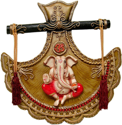10% OFF on Megifting Traditional Fan Shaped Ganesha-Wall Hanging-Size Medium (YLW) Decorative Showpiece - 36 cm(Polyresin, Multicolor)