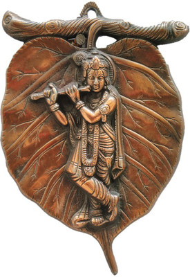 

JaipurCrafts Matel Wall Hanging Of Lord Krishna On Leaf Decorative Showpiece - 16.5 cm(Aluminium, Brown)