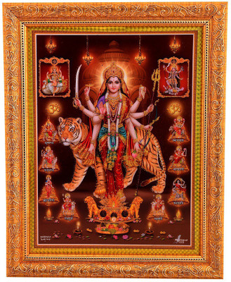 

BM Traders Golden Zari Work Photo Of Nav Durga With Gloden Frame Decorative Showpiece - 35.56 cm(Wooden, Gold)