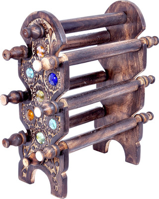 Genius Bird Wooden Bangle Stand Decorative Showpiece - 30 cm(Metal, Brown)