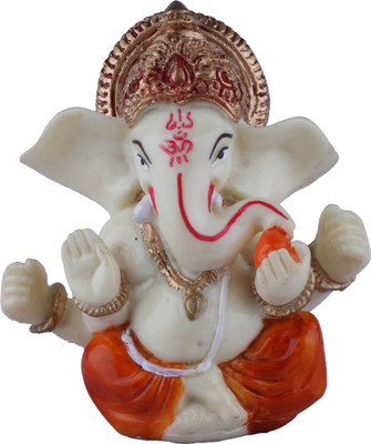 

The Nodding Head Crown Ganesha (Small) With Modak (Orange) Decorative Showpiece - 12 cm(Polyresin, Multicolor)