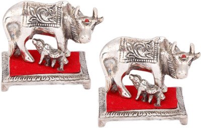

Rci Handicrafts Cow and Calf statue Decorative Showpiece - 6 cm(Aluminium, Silver)