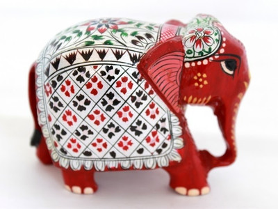 

Craft International Elephant Silver Painted - 3 Inch Decorative Showpiece - 8 cm(Wooden, Multicolor)