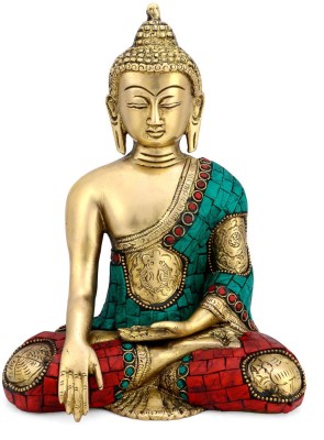 Collectible India Brass Buddha Statue Astmangal Buddhism Idol feng Shui Home Decorative Decorative Showpiece  -  20 cm(Brass, Multicolor)