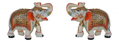 

eCraftIndia Set of 2 Elegant Marble Elephant Statue Decorative Showpiece - 15.24 cm(Stoneware, Multicolor)