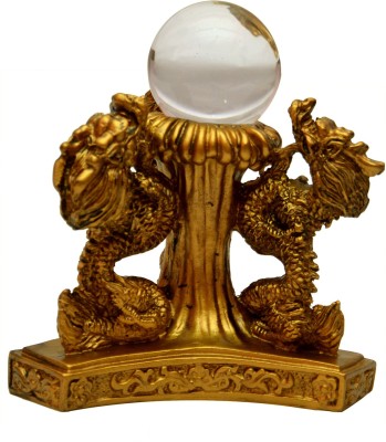 Vashoppee Vastu / Feng Shui / Three Dragon With Crystal Ball For More Romance, Strength, Good Health & Happiness Decorative Showpiece  -  12 cm(Wood, Gold)