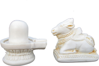 

Shivani Art Nandi and Pindi Idol Statue Murti Decorative Showpiece - 5 cm(Polyresin, White)
