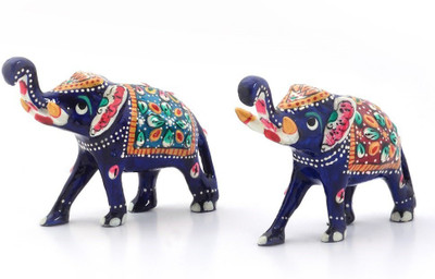 

Creative Handicraft Enamel Work Decorative Elephant Pair Gift Decorative Showpiece - 8 cm(Zinc, Brown)