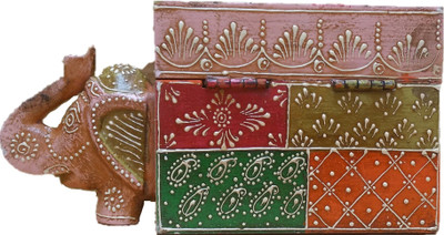 

JaipurCrafts Ethnic Handpainted Elephant with Storage Box Decorative Showpiece - 12.7 cm(Wooden, Multicolor)