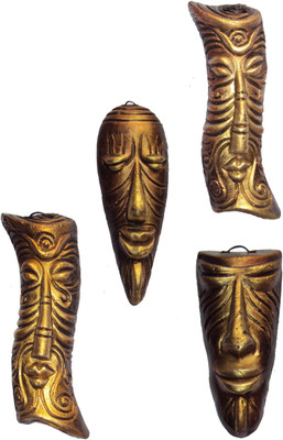 

Hand Artz Terracotta Wall Hanging Hawaian Mask Decorative Showpiece - 10 cm(Terracotta, Gold)