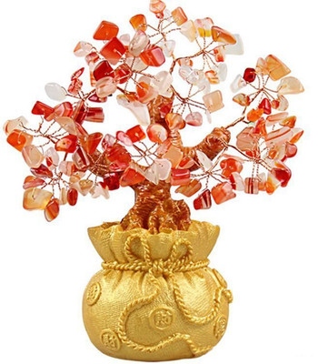 

Gooddeals Agate Brown semi precious crystal gem stones bonsai tree in golden wealth bag Decorative Showpiece - 18 cm(Crystal, Polyresin, Brown, Gold)