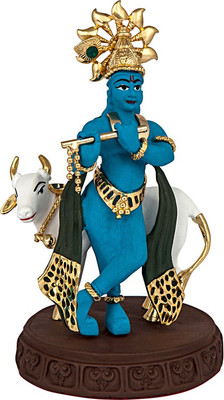 

Siri Creations Krishna idol with blue Enemel and Gold Polish Decorative Showpiece - 13 cm(Gold Plated, Blue, Gold)