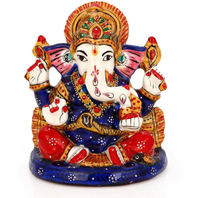 

Collectible India Lord Ganesha Statue Stone Meenakari Painted Hindu God Gift Decorative Showpiece - 7.5 cm(Stoneware, Multicolor)