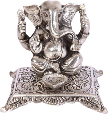 

JaipurCrafts Lord Ganesha On Chowki Decorative Showpiece - 17.78 cm(Aluminium, Silver)