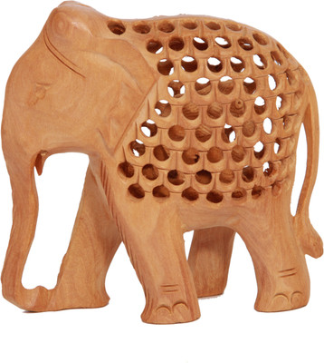 

Adaa Whitewood Jalicut Elephant Decorative Showpiece - 14 cm(Wooden, Brown)