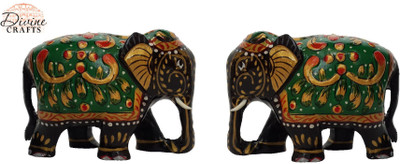 

DivineCrafts Set of 2 Black Emboose Painted Elephant Statue Showpiece Decorative Showpiece - 5.3 cm(Wooden, Multicolor)