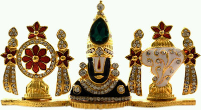 

mapple Tirupati Balaji Shanku Chakra set of 3.jpeg Decorative Showpiece - 6.5 cm(Gold Plated, Multicolor)
