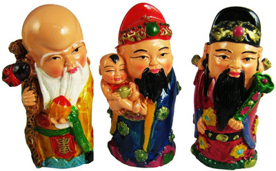 

Ripe India Feng Shui Fuk Luk Sau for Health, Wealth and Protection Decorative Showpiece - 12 cm(Polyresin, Multicolor)