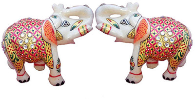 

Chitra Handicraft Marble Decorative Elephant Pair Decorative Showpiece - 7.5 cm(Stoneware, Multicolor)