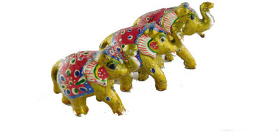 

Chave Elephant Set of Three ( Threeelephant in one pack – Large + medium + small ) with artistic painting of Rajasthan Decorative Showpiece - 4 cm(Paper Mache, Multicolor)