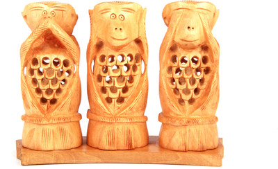 

Adaa Whitewood - 3 Monkeys Jali Cut Decorative Showpiece - 11 cm(Wooden, Brown)