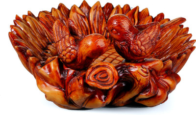 

Global Voice wooden base sparrow fruit bowl Decorative Showpiece - 13 cm(Polyresin, Brown)