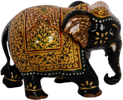 

eCraftIndia Painted Elephant with Decorative Golden Shawl Decorative Showpiece - 7.62 cm(Wooden, Black, Gold)