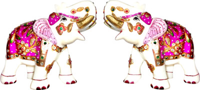 

GAC Trend Meenakari Makrana Marble Pink Elephant Pair Decorative Showpiece - 12 cm(Stoneware, Pink)