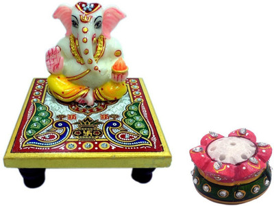 

Etsi Bitsi EtsiBitsi Divine Ganesh Chowki with Agarbatti Stand Decorative Showpiece - 11.5 cm(Stoneware, Multicolor)