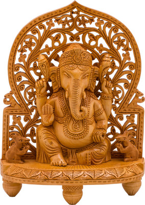 33% OFF on Prachin Ganesha Sitting Jali Pardh Decorative Showpiece - 23 cm(Wood, Gold)
