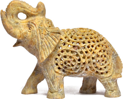 

Artist Haat Natural Soapstone Elephant Sculpture Hand Carved Jali Decorative Showpiece - 10 cm(Stoneware, Beige)