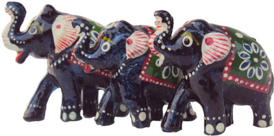 

Etsi Bitsi Set of 3 Elephant Blue shade Decorative Showpiece - 10 cm(Paper Mache, Multicolor)