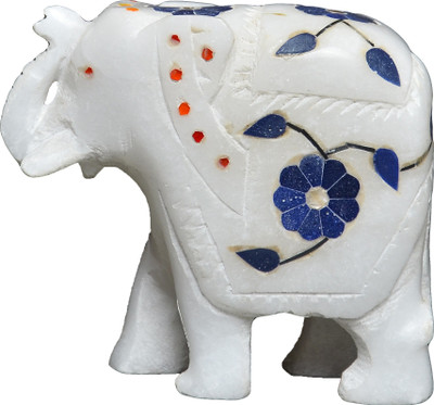 

Artist Haat White Marble Elephant Sculpture With Inlay Art Of Taj Mahal Decorative Showpiece - 8 cm(Stoneware, Multicolor)