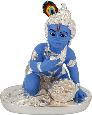 

Siri Creations Krishna idol Enamel and Foil Decorative Showpiece - 9 cm(Silver Plated, Blue, Silver)