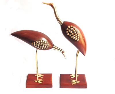 

Alishba wooden swan pair Decorative Showpiece - 30 cm(Wooden, Brown, Gold)