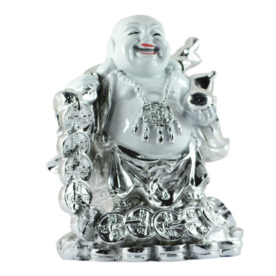 

Reiki Crystal Products Feng Shui Laughing Buddha Decorative Showpiece - 11.5 cm(Polyresin, White, Silver)