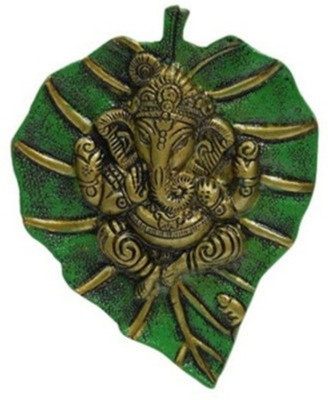 

Ruchi World Ganesha on Green Leaf Decorative Showpiece - 15 cm(Aluminium, Multicolor)