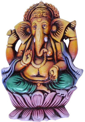 

Indigo Creativs Handcrafted Beautiful Terracotta Lord Ganesha on Lotus 9" Diwali Puja Door/ Wall Hanging Decoration Decorative Showpiece - 22 cm(Earthenware, Multicolor)