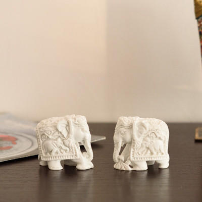 

eCraftIndia Set of 2 Pure White Elephants Decorative Showpiece - 8 cm(Polyresin, White)